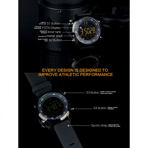 EX18 Smart Watch Sport FSTN Full View Ecran Cadran Lumineux Bracelet Haute Résistance en TPU, Etapes de Support Comptage / Calories Brûlées / Date Calendrier / Bluetooth 4.0 / Rappel d'Appel entrant / Rappel de SH049G830-023