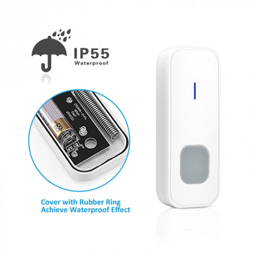 P7 110dB Wireless IP55 Récepteur de sonnette WiFi étanche à faible consommation d'énergie avec veilleuse, 53 options de musique, distance du récepteur: 300 m (blanc) SH409W1262-011
