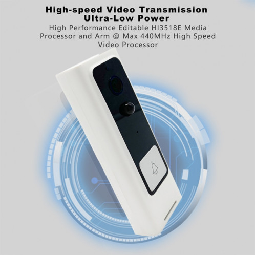Sonnette vidéo intelligente à bouton carré WiFi M200B, prise en charge de la détection de mouvement infrarouge et du taux adaptatif et de l'interphone bidirectionnel et du réveil à distance / PIR (blanc) SH362W1159-014