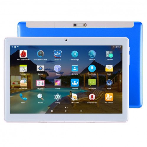 Tablette d'appel 3G, 10,1 pouces 2.5D, 2 Go + 32 Go, Android 7.0 MTK6580 Quad Core 1.3GHz, Double SIM, Prise en charge GPS / OTG, avec étui en cuir (bleu) SH048L894-09
