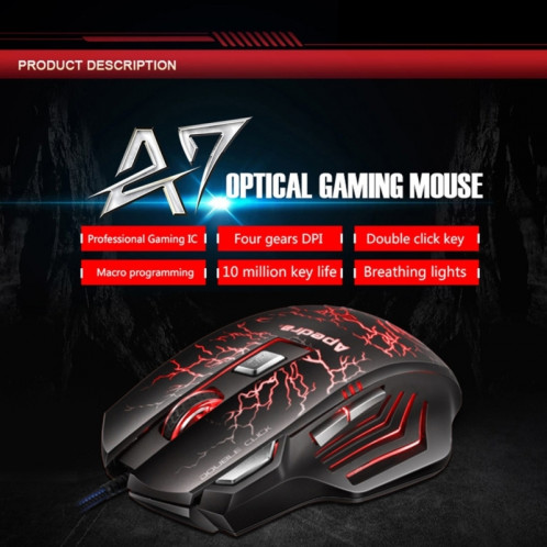 Apedra iMICE A7 High Precision Gaming Mouse LED lumière respiratoire à quatre couleurs USB 7 Boutons 3200 DPI Wired Optical Gaming Mouse pour ordinateur PC portable (noir) SA355B3-08