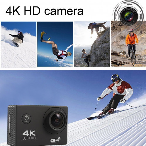F60 2,0 pouces Écran 4K 170 degrés Grand Angle WiFi Accuppement Caméra vidéo avec boîtier imperméable pour boîtier, carte mémoire 64GB Micro SD (noir) SF087B7-08