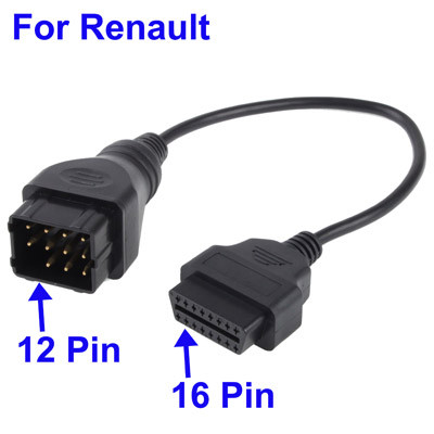 Câble Diagnostic 12 Pin vers 16 Pin OBD2 / OBD pour Renault CD12P03-00
