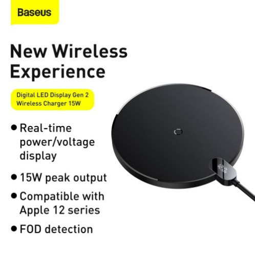 Baseus Wireless Charger Gen 2 Digital LED Display, 15W, Black (CCED000001) DA991903-317