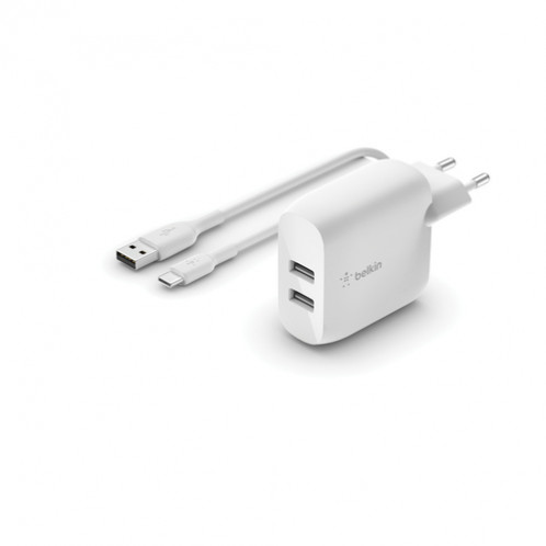 Belkin Dual USB-A chargeur, 24W incl. USB-C câble 1m, blanc 528768-35