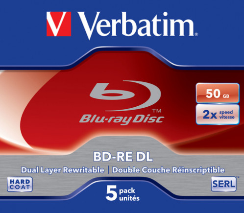 1x5 Verbatim BD-RE Blu-Ray 50GB 2x Speed, blanc Blue Surface JC 481817-33