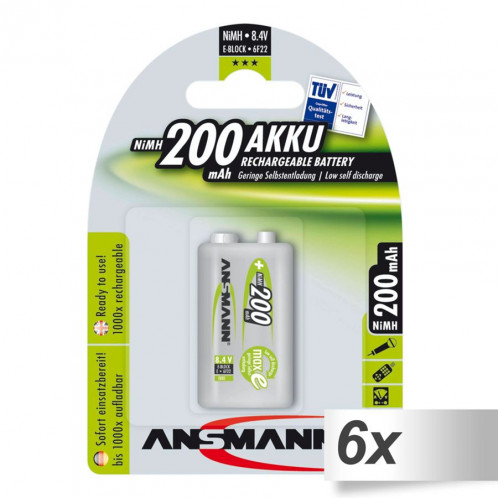 6x1 Ansmann maxE NiMH piles 9V-Block 200 mAh 5035342 502791-31