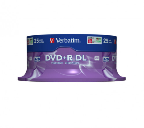 1x25 Verbatim DVD+R Double Layer 8x Speed, 8,5GB mat argent 742287-33