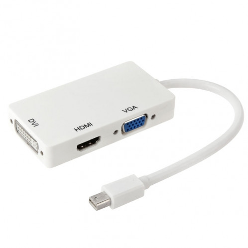 Mini DisplayPort Male to HDMI + VGA + DVI Adaptateur femelle Câble Convertisseur pour Mac Book Pro Air, Longueur de câble: 17cm (Blanc) SM5620-36