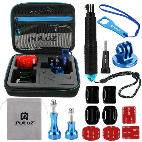 PULUZ 16 en 1 kit combiné pour accessoires en métal CNC avec étui EVA (vis + supports de surface + adaptateur pour trépied + monopied extensible + sac de rangement + clé) pour GoPro HERO5 / 4/3 + / 3/2/1 SPKT156-38