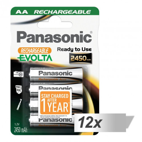 12x4 Panasonic Akku NiMH Mignon AA 2450 mAh Rechargeable Evolta 464704-31