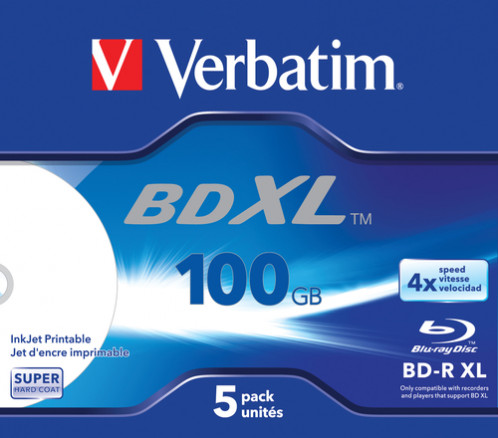 1x5 Verbatim BD-R Blu-Ray 100GB 4x Speed wide imprimable JC 823886-33