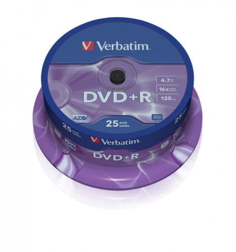 1x25 Verbatim DVD+R 4,7GB 16x Speed, mat argent 724477-33