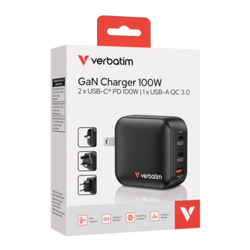 Verbatim Mini GaN Chargeur 100W 3Port US/EU/UK ADP 32230 166030-38