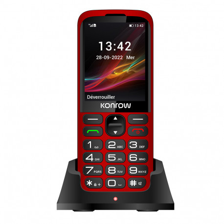 Konrow Senior 280 Plus (3G Écran 2.8'' Double Sim Avec Station de charge) Rouge KSEN280P_RED-31