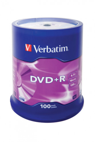 1x100 Verbatim DVD+R 4,7GB 16x Speed, mat argent 889390-34