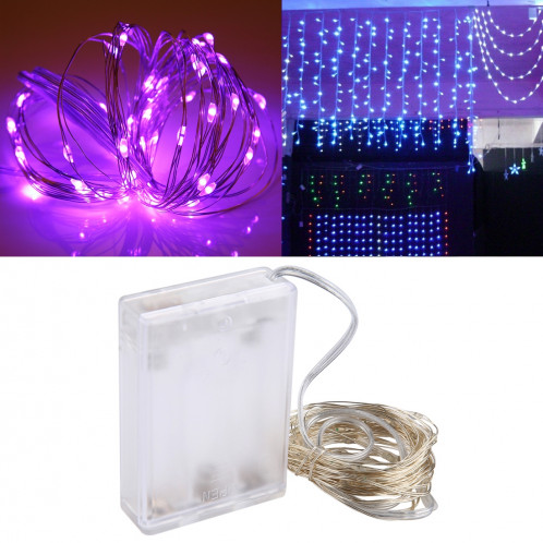 5m 6W 50 LED SMD 0603 IP65 Waterproof 3 x AA Batteries Box Silver Wire String Light Lampe Fairy Lampe Décorative, DC 5V (Purple Light) S516PL5-37