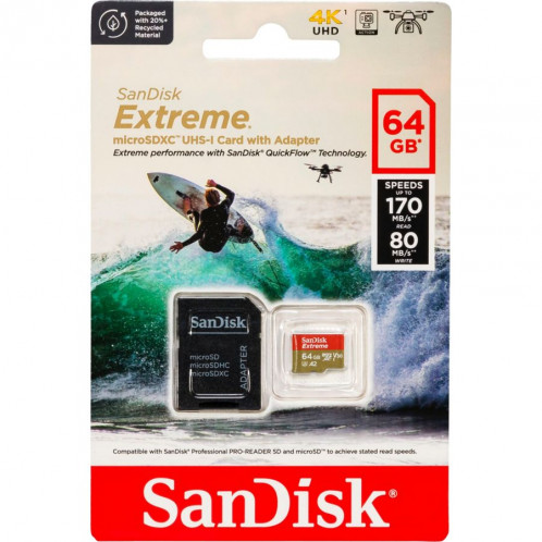 SanDisk microSDXC 64GB Extreme A2 C10 V30 UHS-I U3 732657-31