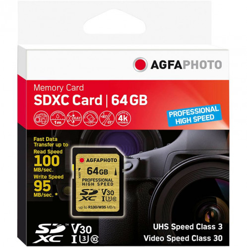 AgfaPhoto SDXC UHS I 64GB Professional High Speed U3 V30 397854-32