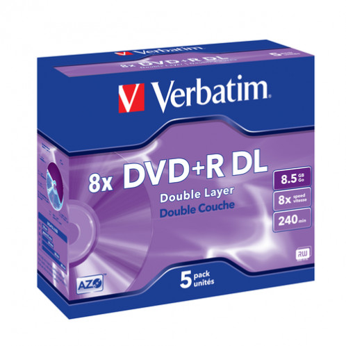 1x5 Verbatim DVD+R couche double 8x Speed, étui Jewel 8,5GB 563264-33