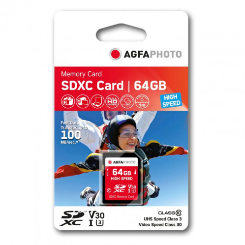 AgfaPhoto SDXC carte 64GB High Speed Class 10 UHS I U1 V30 649551-33