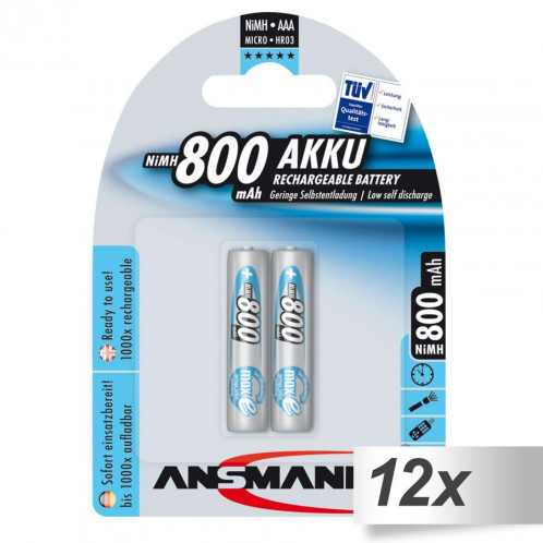 12x2 Ansmann maxE NiMH piles Micro AAA 800 mAh 502539-31