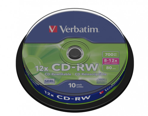 1x10 Verbatim CD-RW 80 / 700MB 10x Speed, Spindel 643781-34