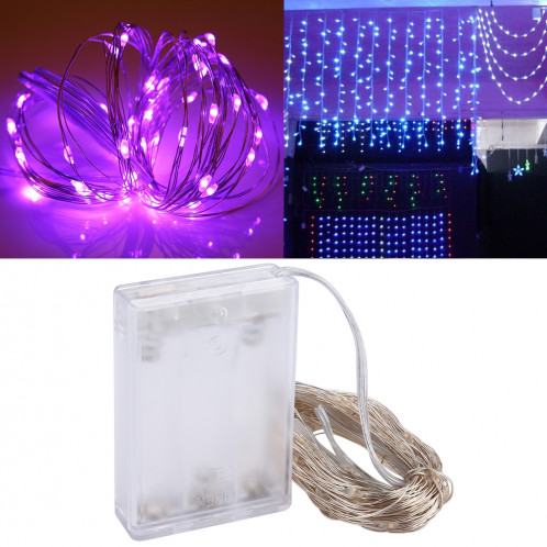 10m 6W 100 LED SMD 0603 IP65 Waterproof 3 x AA Batteries Box Silver Wire String Light Lampe Fairy Lampe Décorative, DC 5V (Purple Light) S117PL0-37