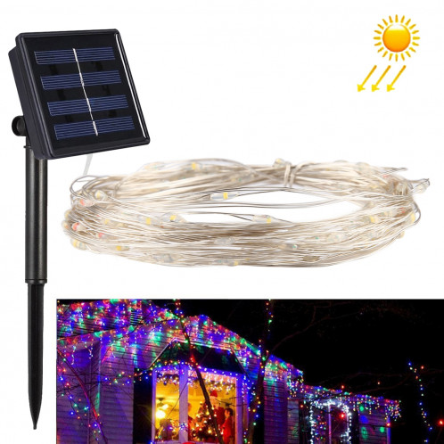10m 100 LED SMD 0603 IP65 Panneau solaire imperméable à l'eau Lampe à fil en argent Fil de fée Lumière décorative (Lumière colorée) S119CL4-37