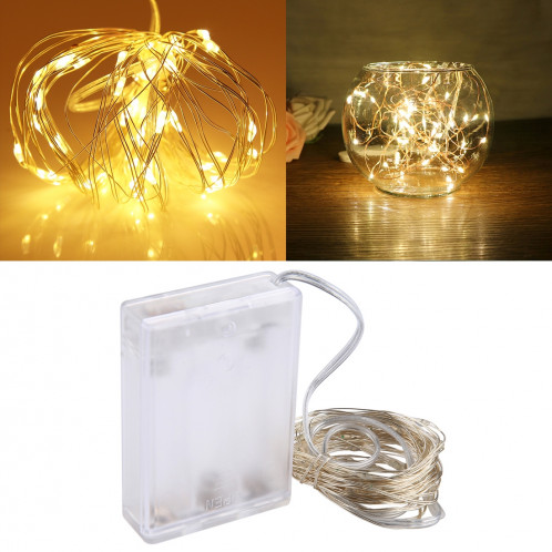 5m 6W 50 LED SMD 0603 IP65 Waterproof 3 x AA Batteries Box Silver Wire String Light Lampe Fairy Lampe décorative, DC 5V (Light jaune) S516YL2-37