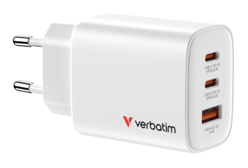 Verbatim Essentials GaN Chargeur 65W 2xUSB-C/1xUSB-A blanc 32353 202458-32