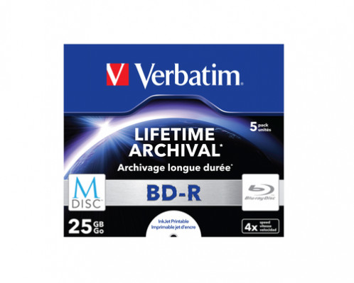1x5 Verbatim M-Disc BD-R Blu-Ray 25GB 4x Speed, Jewel étui print. 857808-33