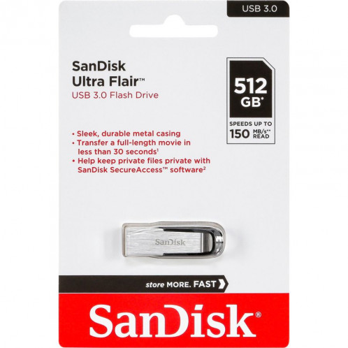 SanDisk Cruzer Ultra Flair 512GB USB 3.0 150MB/s SDCZ73-512G-G46 722514-33