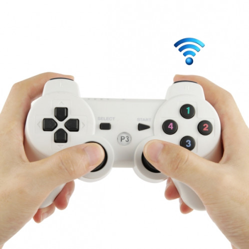 Double Shock III Wireless Controller, Manette Sans Fil Double Shock III pour Sony PS3, a action de vibration (blanc) SD590W-35