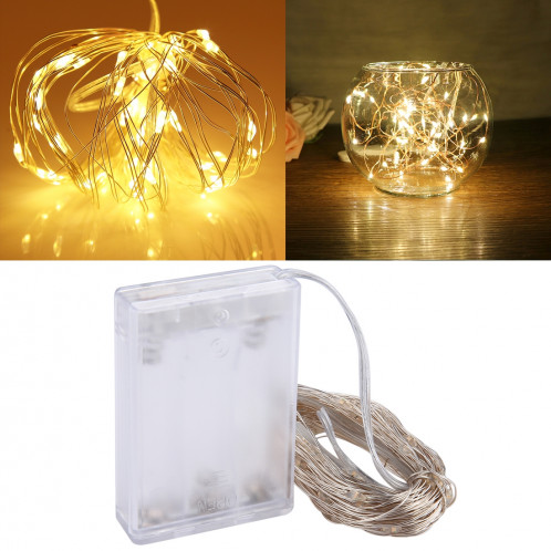10m 6W 100 LED SMD 0603 IP65 Waterproof 3 x AA Batteries Box Silver Wire String Light Lampe Fairy Lampe décorative, DC 5V (Light jaune) S117YL0-37