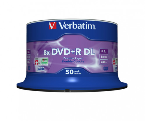 1x50 Verbatim DVD+R Double Layer 8x Speed, 8,5GB mat argent 776545-33