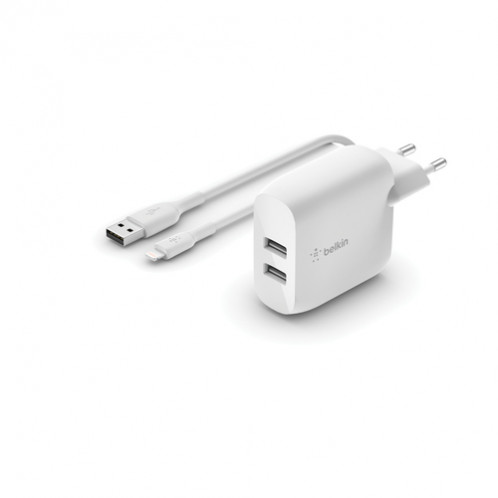 Belkin Dual USB-A chargeur, 24W incl. Lightning câble 1m, blanc 528761-35