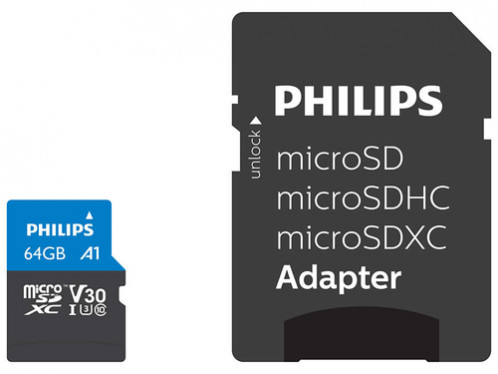 Philips MicroSDXC Card 64GB Class 10 UHS-I U3 + adaptateur 512556-33