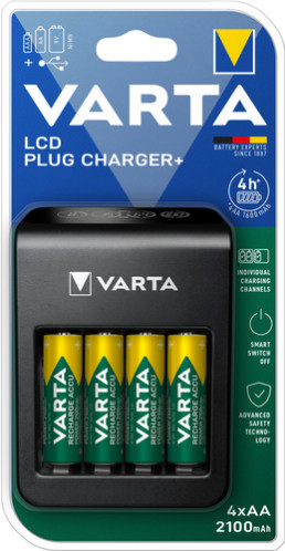 Varta LCD Pug Charger+ incl. 4 batteries 2100 mAh AA 529958-35