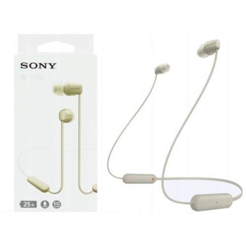 Sony WI-C100 Bluetooth Wireless In-Ear Headphones, BT 5.0, Remote Control, Beige EU DO1990230-31