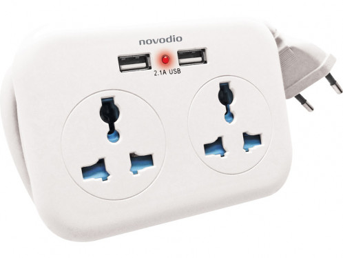 Novodio USB Travel Extender Rallonge 2 prises universelles + 2 ports USB 2,1A ACSNVO0046-34