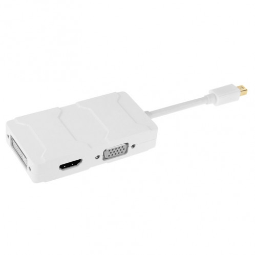 3 en 1 Mini DisplayPort mâle vers HDMI + VGA + DVI convertisseur femelle pour Mac Book Pro Air, longueur de câble: 8cm (blanc) S3570W-37
