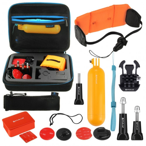 PULUZ 14 en 1 Accessoires de surf Kit combiné avec EVA Case (Bobber Hand Grip + Floaty Sponge + Quick Release Buckle + Surf Board Mount + Straight Wrist Strap + Safety Tethers Strap + Storage Bag) pour GoPro HERO4 SPKT138-38