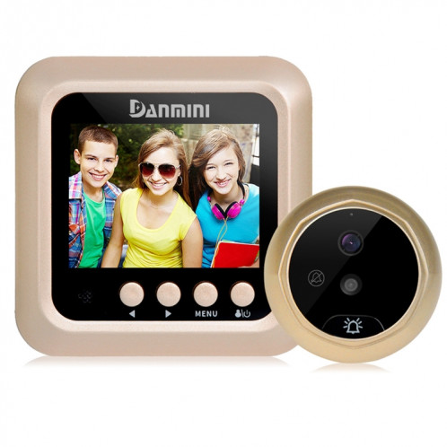 Danmini W5 2,4 pouces écran 2.0MP caméra de sécurité Pas de sonnette de spectateur de trou de peephole, Carte de soutien TF / Vision nocturne / Enregistrement vidéo (Or) SH255J997-316