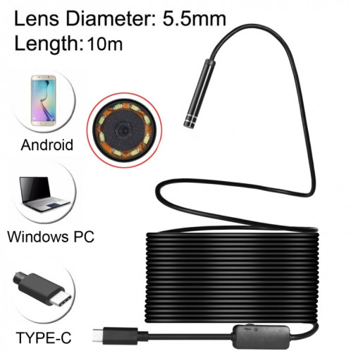 Caméra d'inspection à tube de serpent étanche IP67 à endoscope USB-C / Type-C avec 8 LED et adaptateur USB, longueur: 10 m, diamètre de l'objectif: 5,5 mm SH08441320-310 Caméra d'inspection à tube de serpent étanche IP67 à endoscope USB-C / Type-C avec 8 LED et adaptateur USB, longueur: 10 m, diamètre de l'objectif: 5,5 mm SH08441320-310