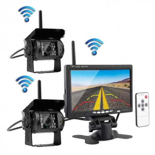 PZ-607-W-2 2 caméras de sécurité de moniteur 2.4GHz véhicule sans fil, caméra de vision arrière infrarouge de vision nocturne + moniteur de 7 pouces pour campeurs RV camion remorque SH3475119-35