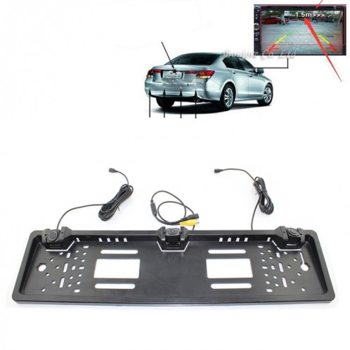 PZ600-L Europe Cadre de plaque d'immatriculation de voiture Vue arrière Caméra Système de stationnement de vue arrière avec 2 détecteurs de radar inverseurs SH4201584-34