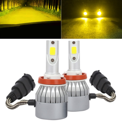 2 PCS H8 / H9 / H11 18W 1800 LM 3000K IP68 Casnbus phare de voiture à courant constant LED avec 2 lampes COB, DC 9-36V (lumière dorée) SH05JL990-311