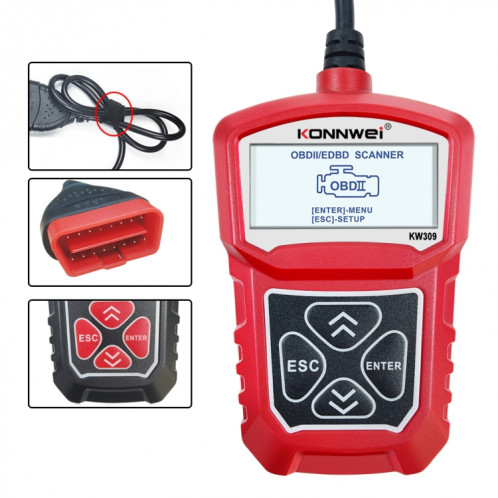 Outil de diagnostic de scanner OBD2 de lecteur de code de KONNWEI KW309 V309 V310 MS309 (rouge) SK093R1534-318