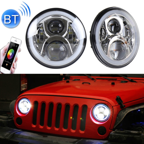 2 PCS 7 pouces DC12V 6000K-6500K 50W voiture phare LED Cree lampe perles pour Jeep Wrangler / Harley, prise en charge APP + contrôle Bluetooth (argent) SH127S822-35